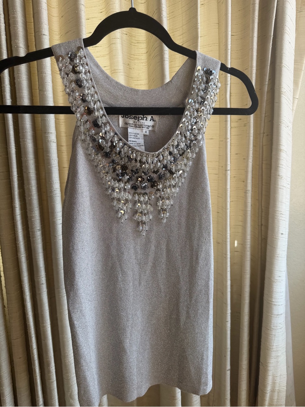 Joseph A. Petite Silver Beaded Embellished Knit Tank - Picture 6 of 7